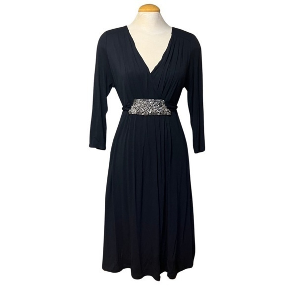 Nicole by Nicole Miller Black Dress with Beaded Front Detail | Size Large |